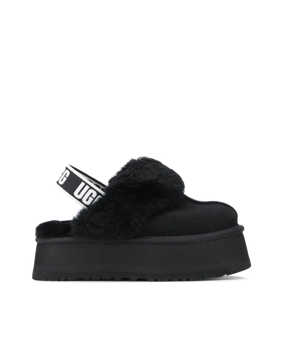 Ugg Black Funkette Suede Shearling Slip-On Platform Slippers