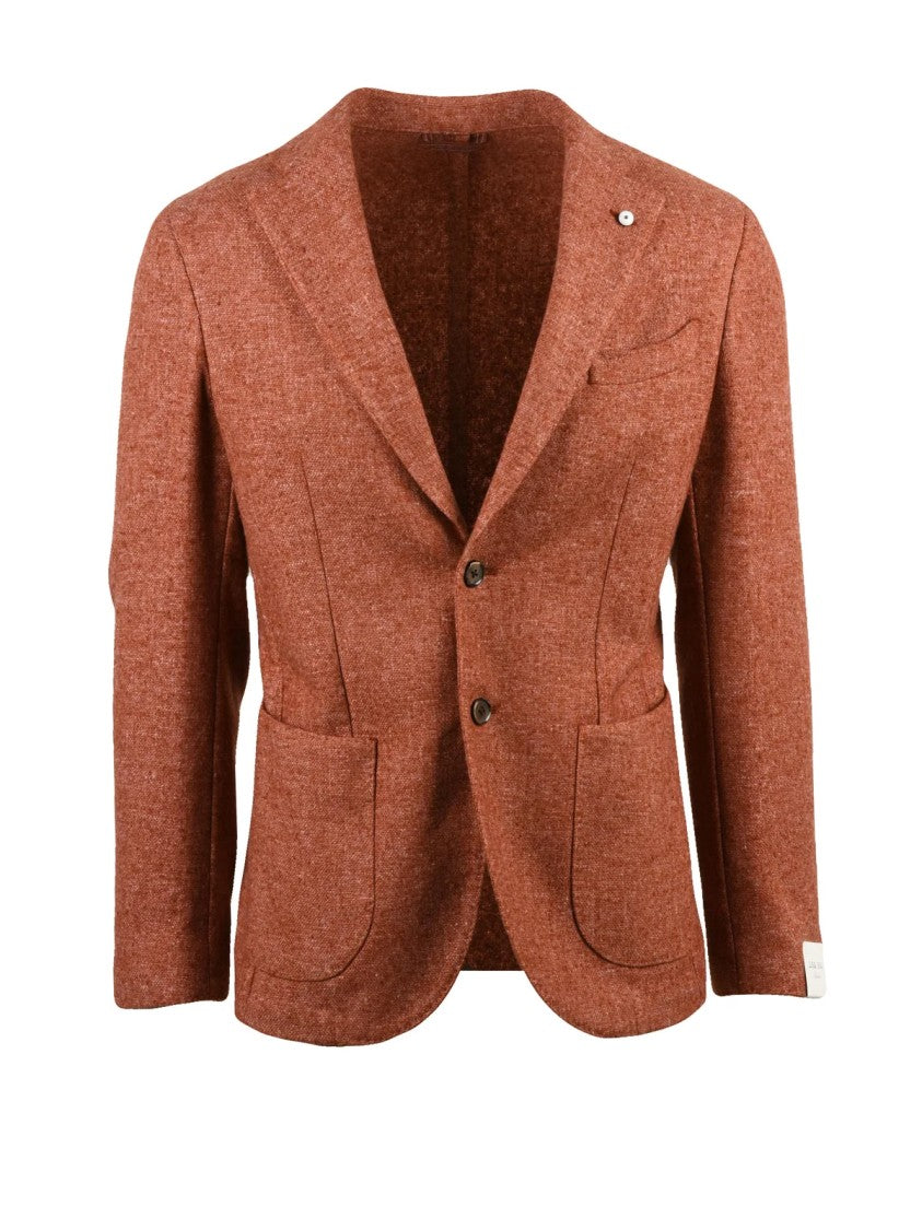 L.B.M. 1911 Rounded Unlined Brown Wool-Polyester Jacket With Button Closure