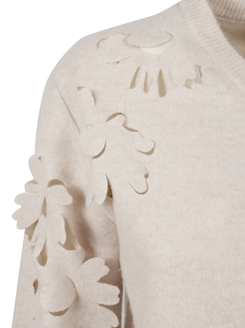 Burberry Floral Cut-Out V-Neck Wool Sweater