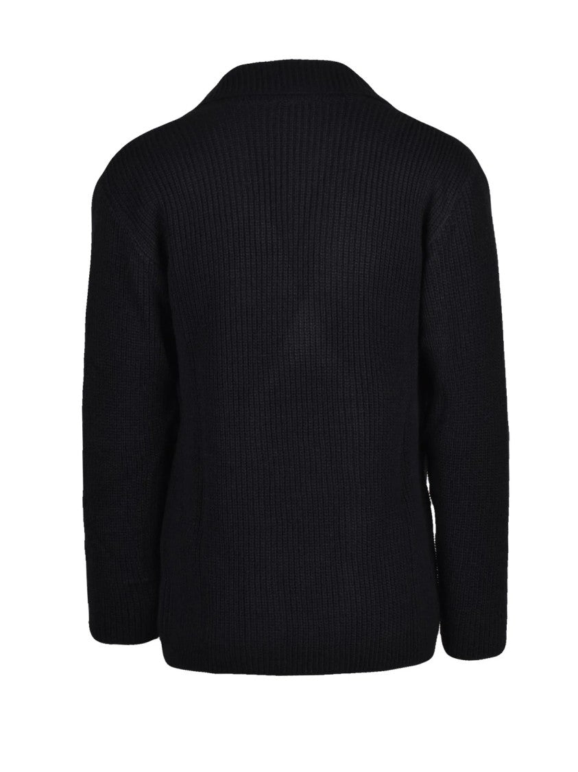 Daniele Alessandrini Black Wool-Blend Double-Breasted Shawl Collar Cardigan