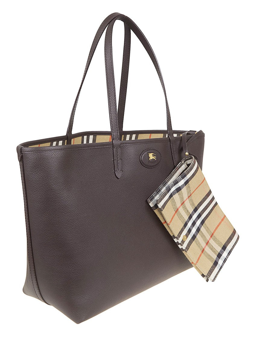 Burberry Reversible Grainy Calfskin Tote With Burberry Check Lining