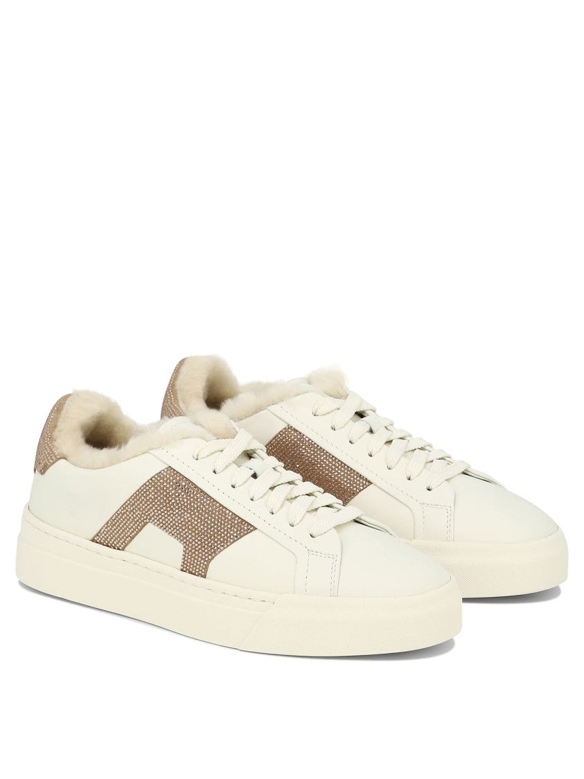 Santoni "Double Buckle" Rhinestone-Embellished Sneakers