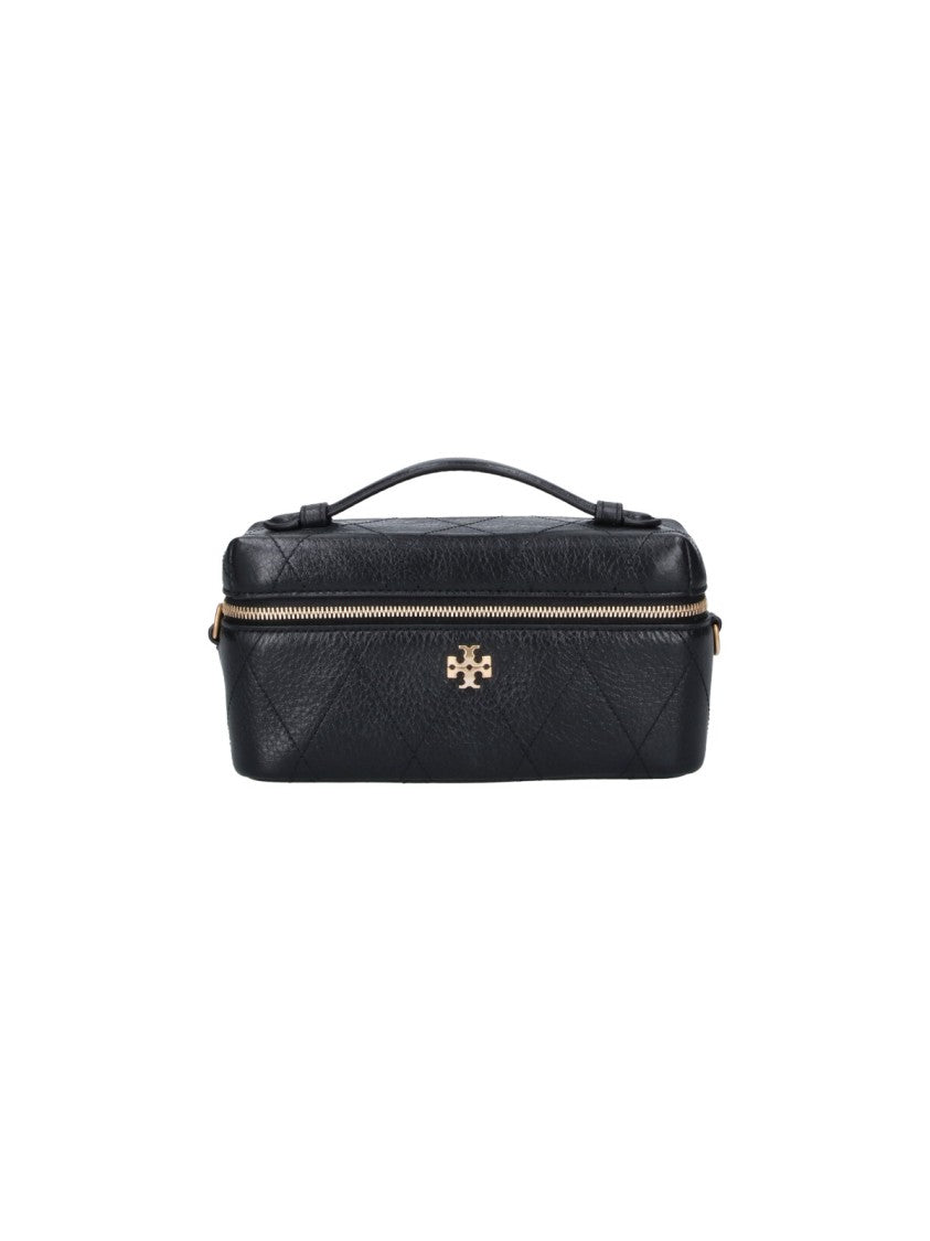 Tory Burch Black Leather Kira Diamond Top Handle Bag