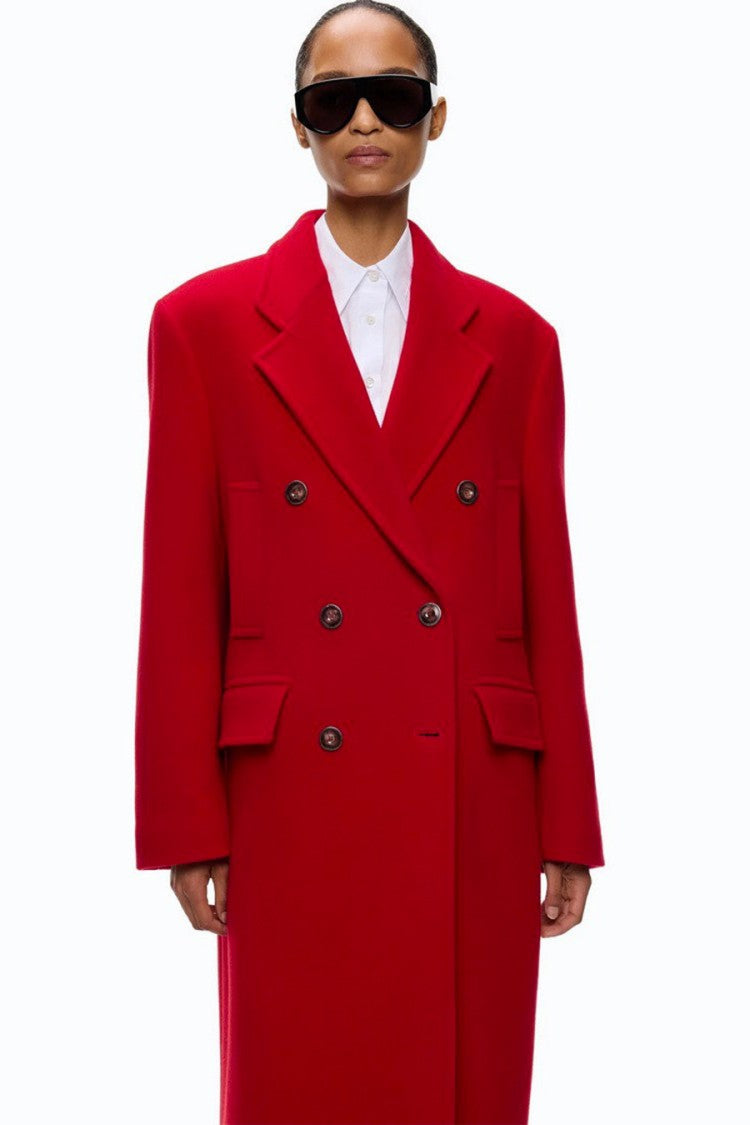 Pinko Red Wool-Nylon Blend Double-Breasted Coat