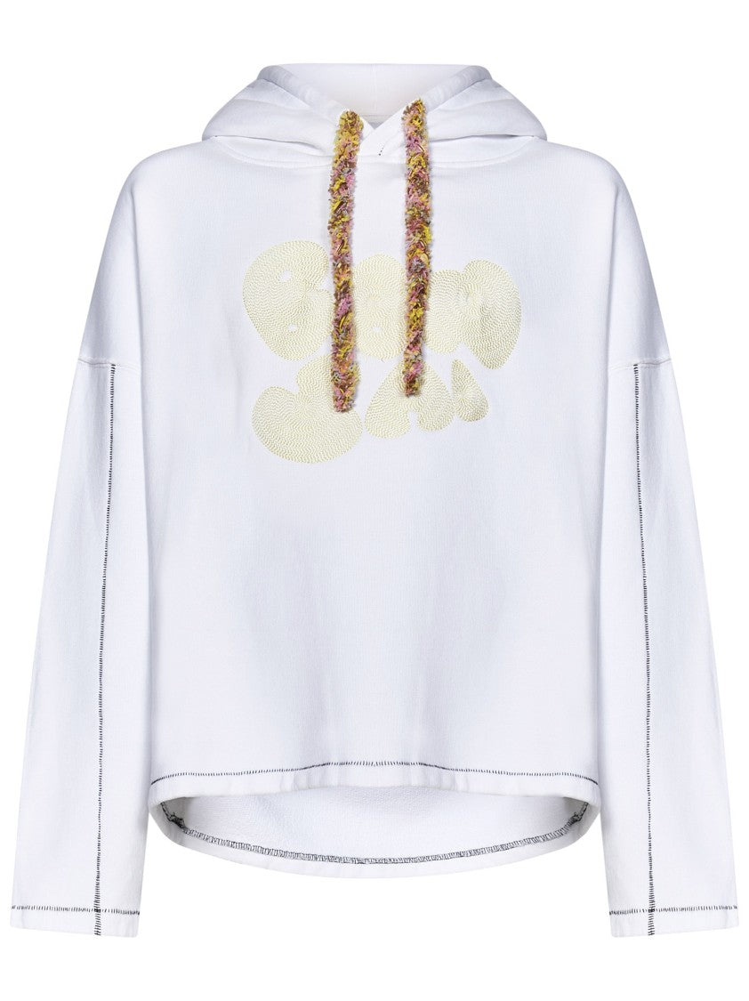 Bonsai Relaxed-Fit White Cotton Hoodie With Embroidered Logo