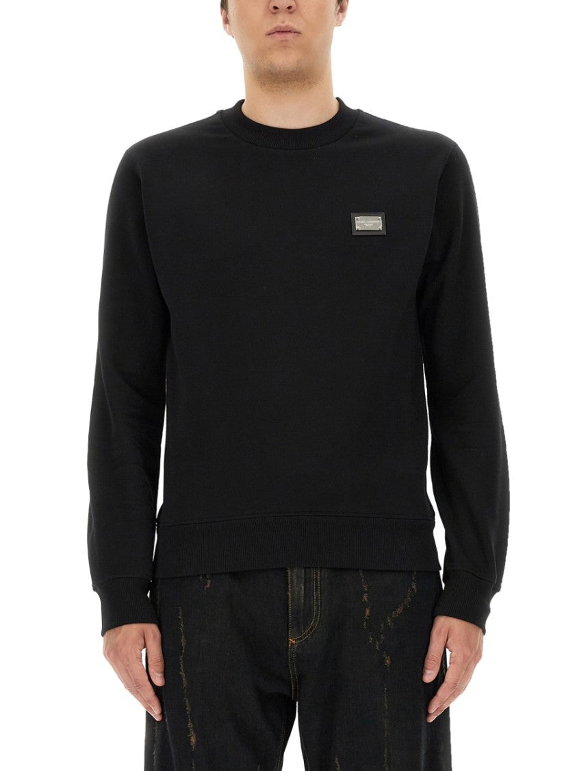 Dolce & Gabbana Cotton Sweatshirt With Subtle Logo Plaque