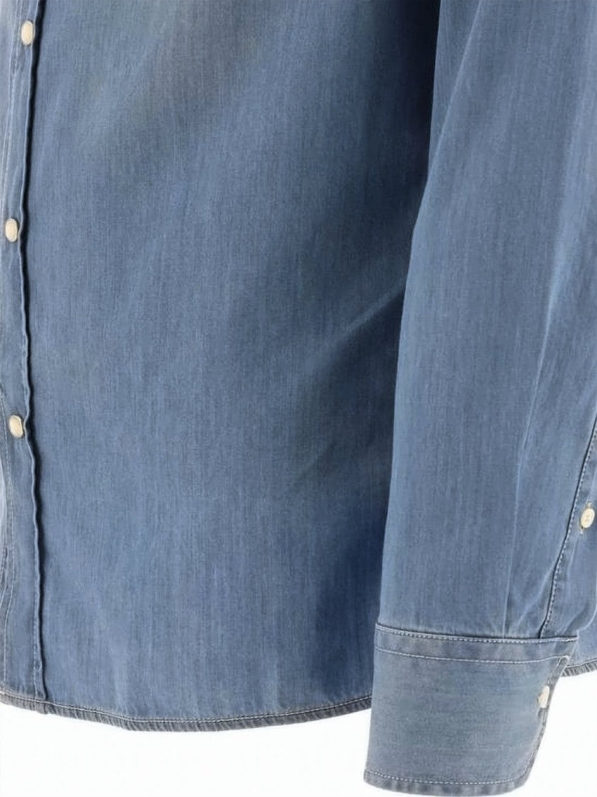 Brunello Cucinelli Ultralight Denim Long-Sleeve Shirt With Classic Collar