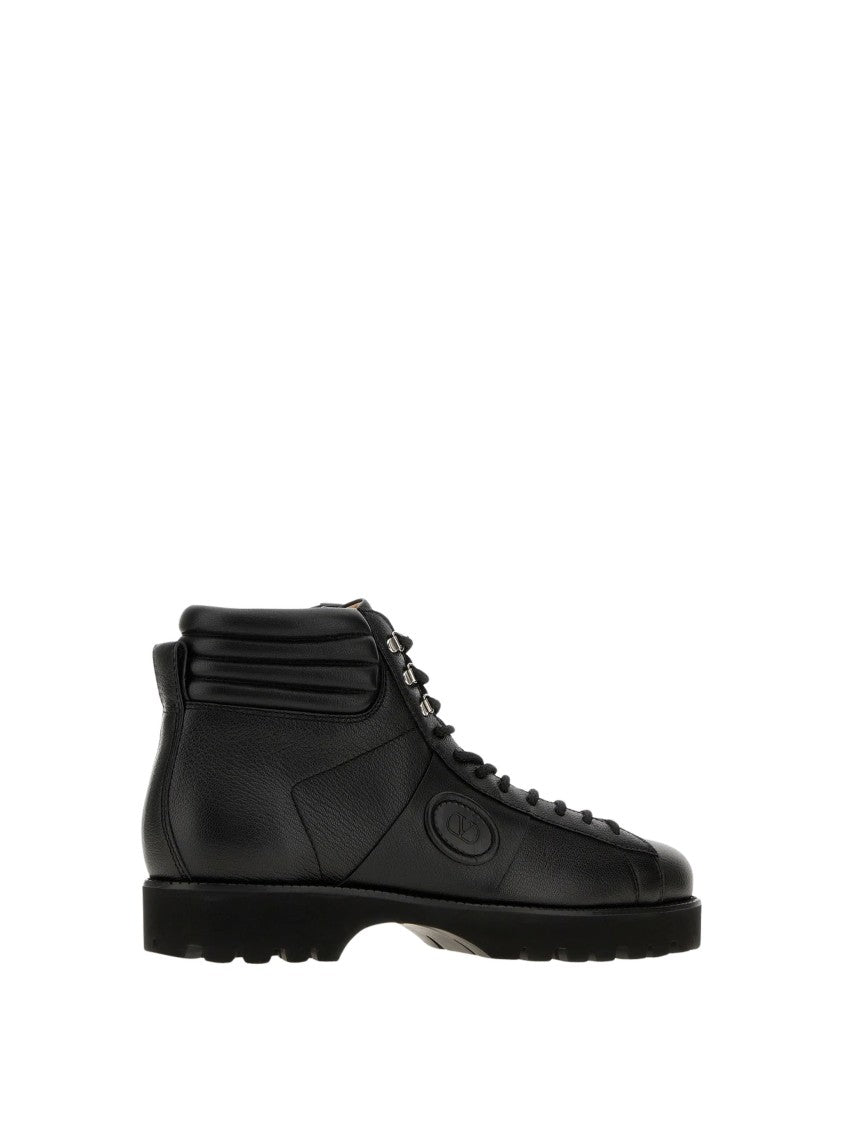 Valentino Black Lord Chunky Vlogo Pebble Leather Combat Boots