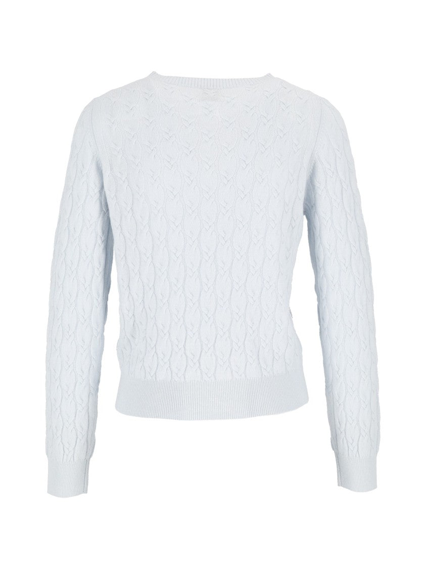 Allude Light Blue Cable-Knit V-Neck Cashmere Sweater