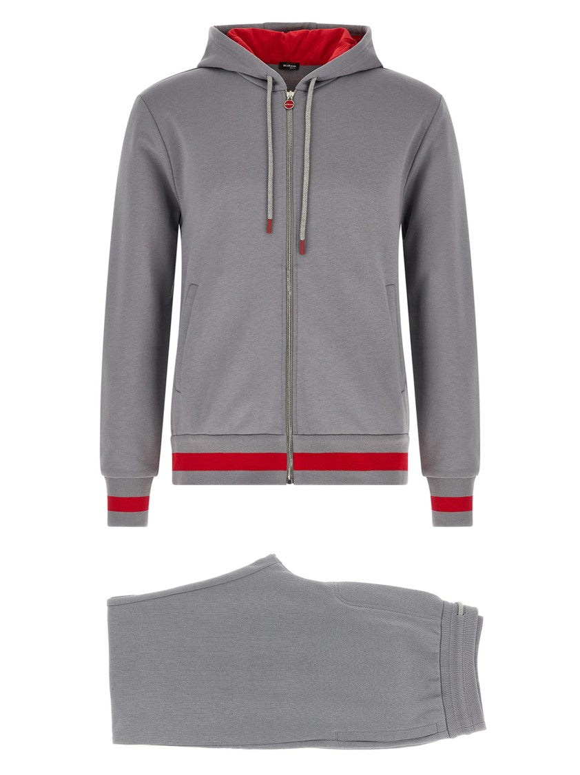 Kiton Gauze Cotton Tracksuit With Contrast Bands And Embroidered Logo
