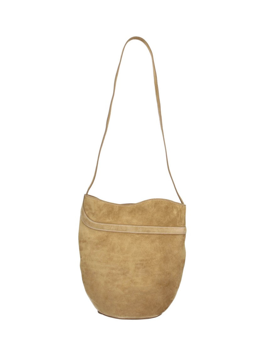Liffner Rounded Suede Shoulder Bag With Decorative Belt Detail