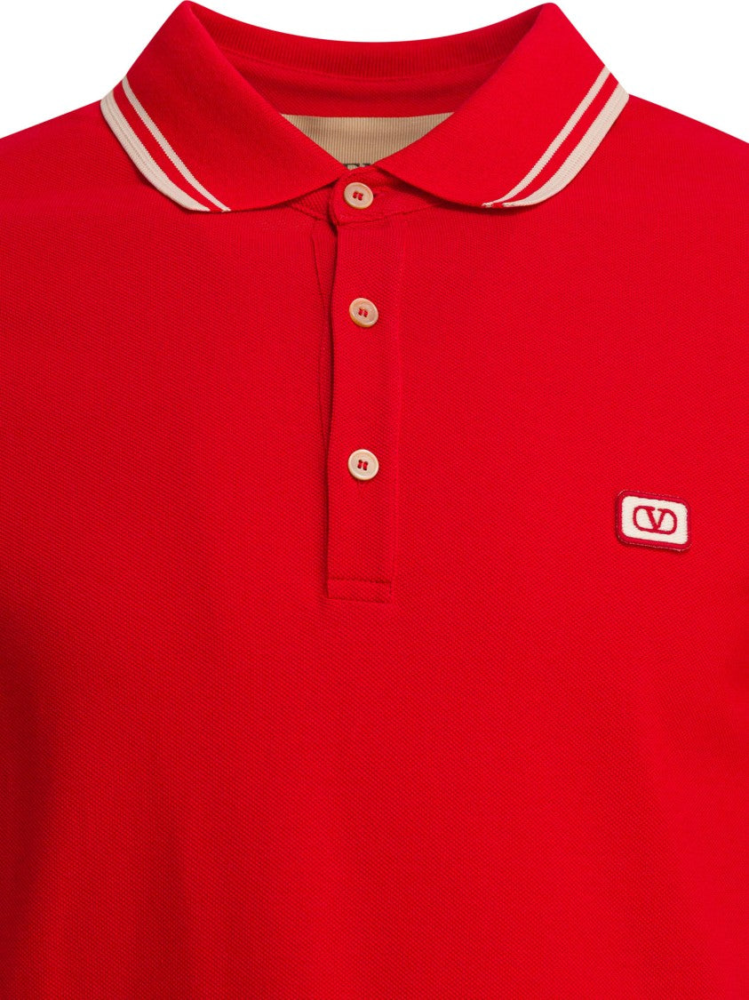 Valentino Red Polo Shirt With Striped Accents