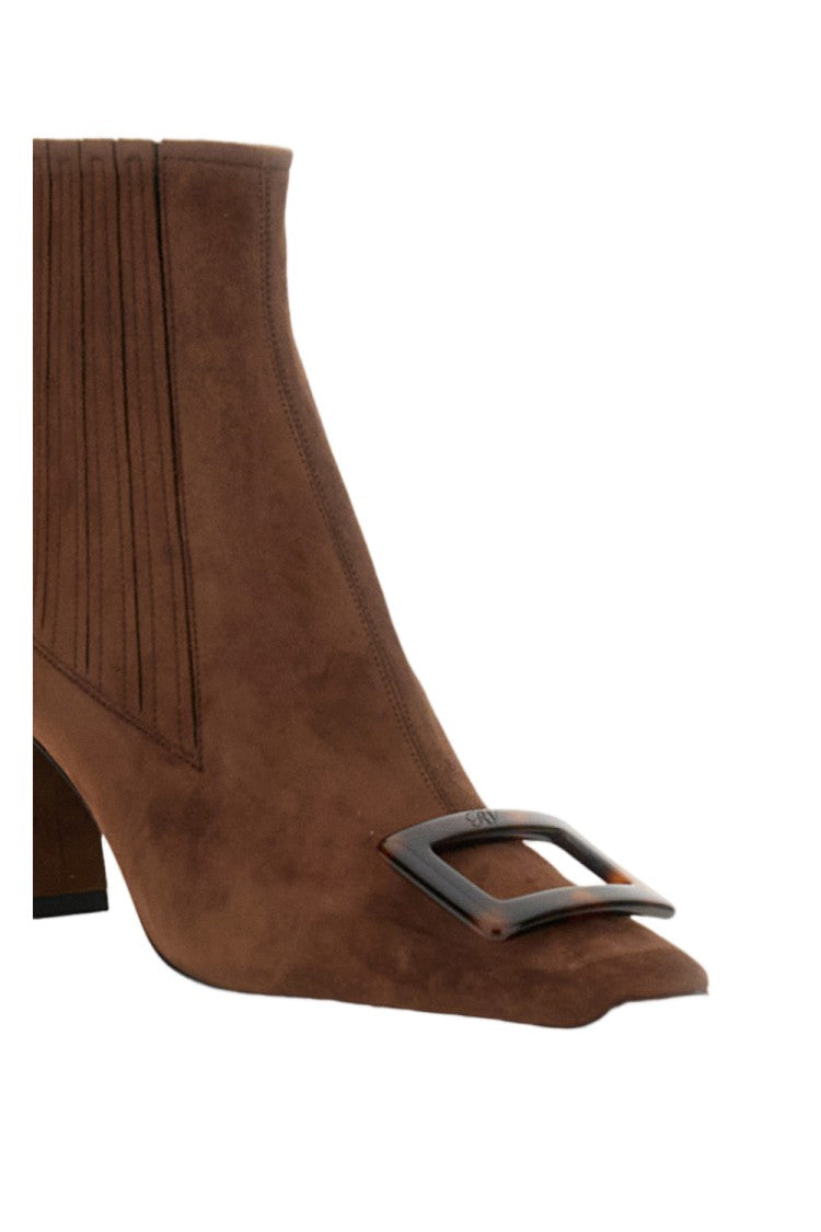 Roger Vivier Brown Buckle Detail Suede Ankle Boots