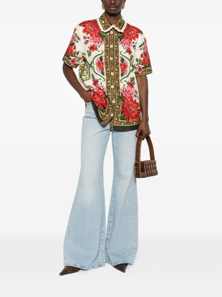 Farm Rio Multicolor Floral Motif Linen-Viscose Shirt