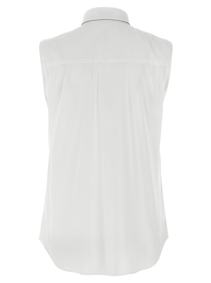 Brunello Cucinelli Sleeveless Shirt With Monile Piping Detail And Tailored Silhouette