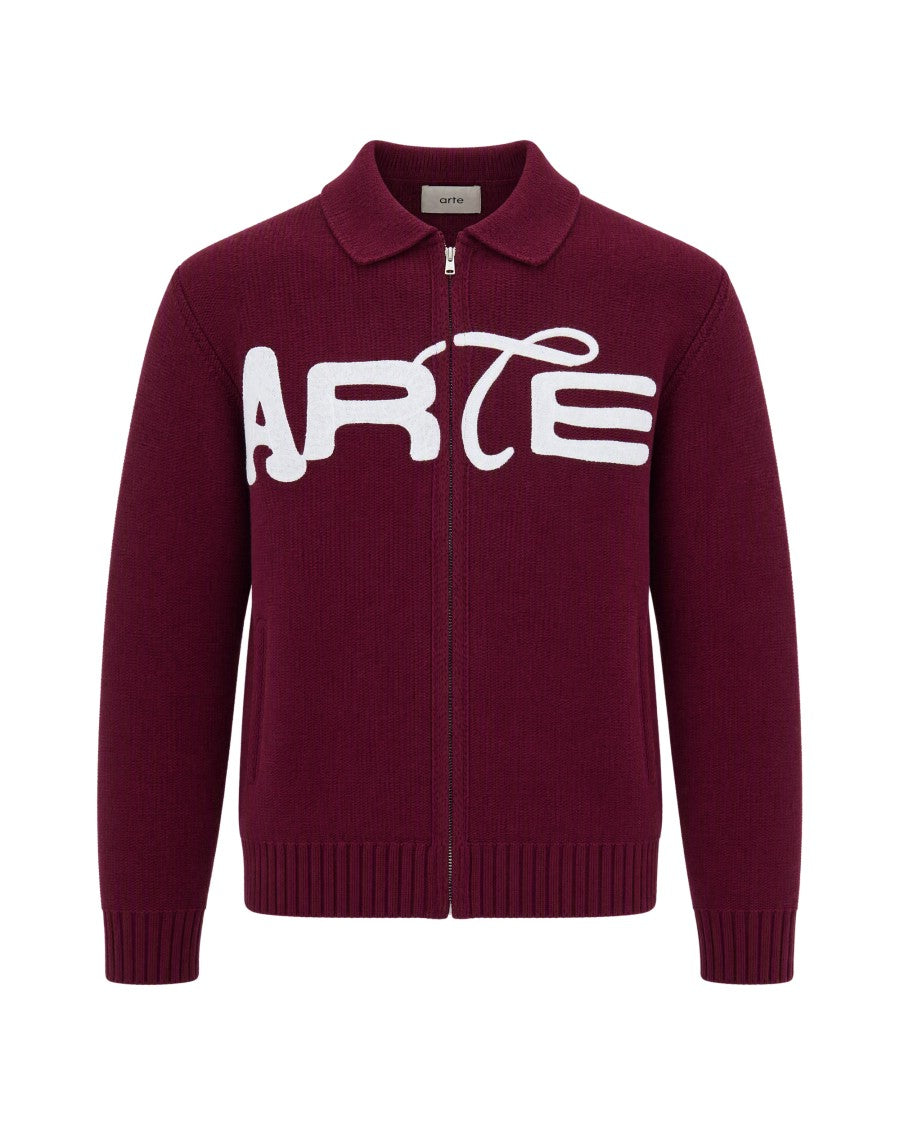 Arte Antwerp Bordeaux Polo Collar Full-Zip Cardigan