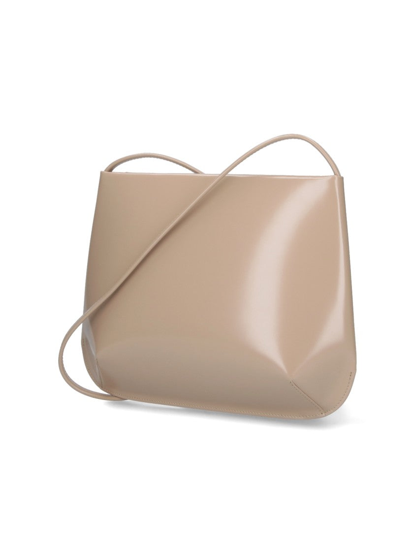 Fane Beige Loge Glossy Leather Shoulder Bag