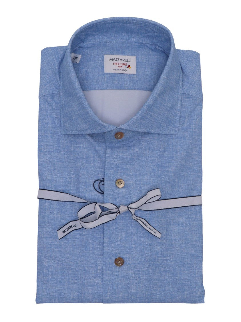 Mazzarelli Camicie Light Blue Melange Stretch Shirt