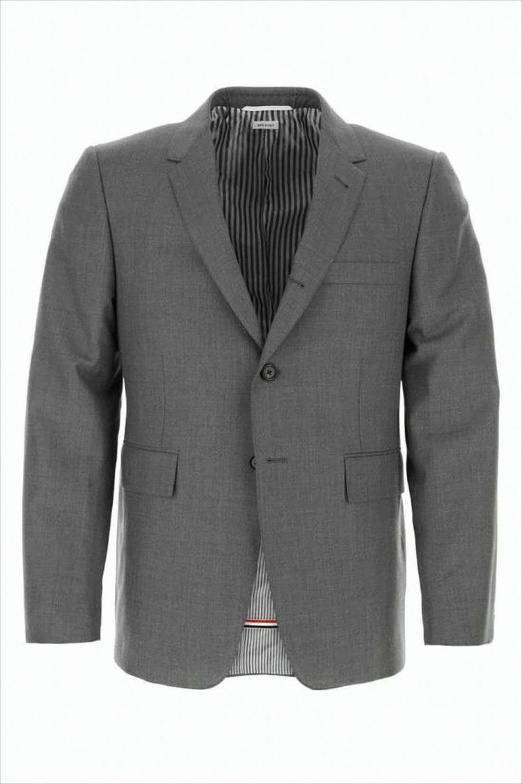 Thom Browne Tailored Grey Suit Jacket With Notch Lapels And Single-Button Closure