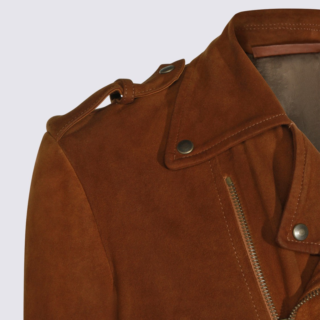 Salvatore Santoro Brown Suede Biker Jacket With Asymmetrical Zipper And Adjustable Straps