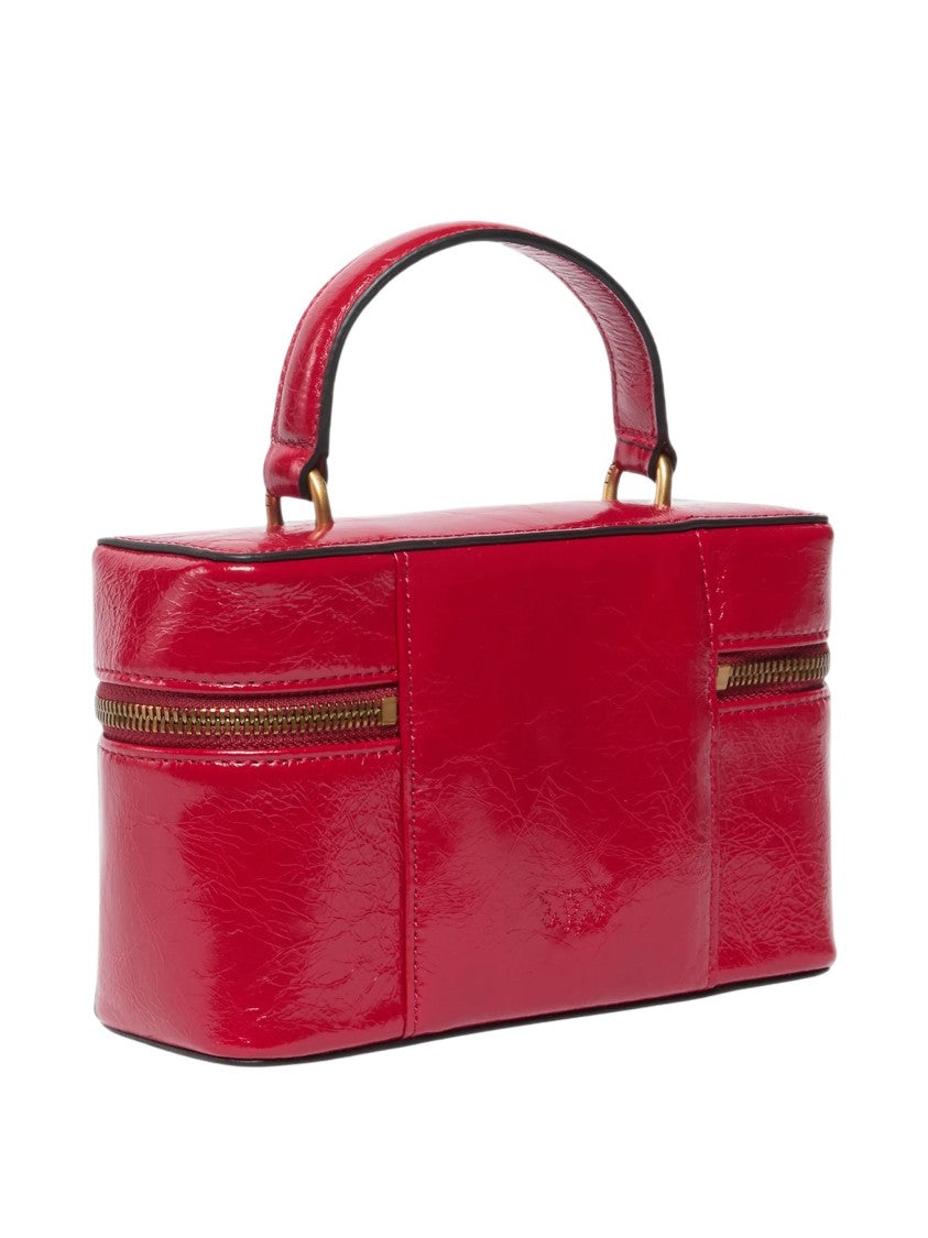Pinko Crinkled Leather Mini Shoulder Bag With Love Birds Plaque