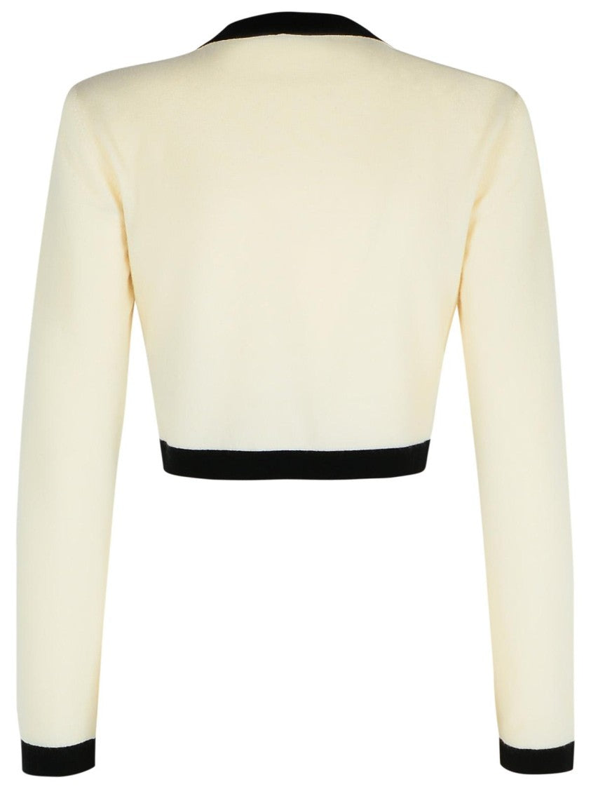 Balmain 'Crop' Cream Wool Blend Cardigan
