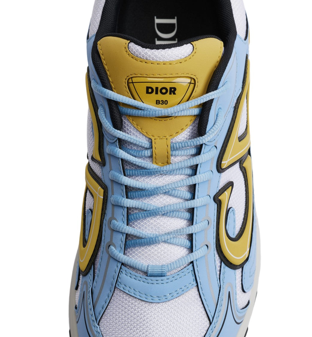 Christian Dior Dynamic Light Blue And White Sneakers With Bold Yellow Accents