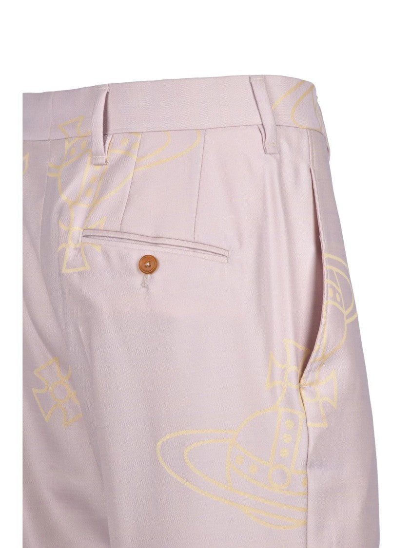 Vivienne Westwood Beige Wool Trousers With High Waist And Straight Leg