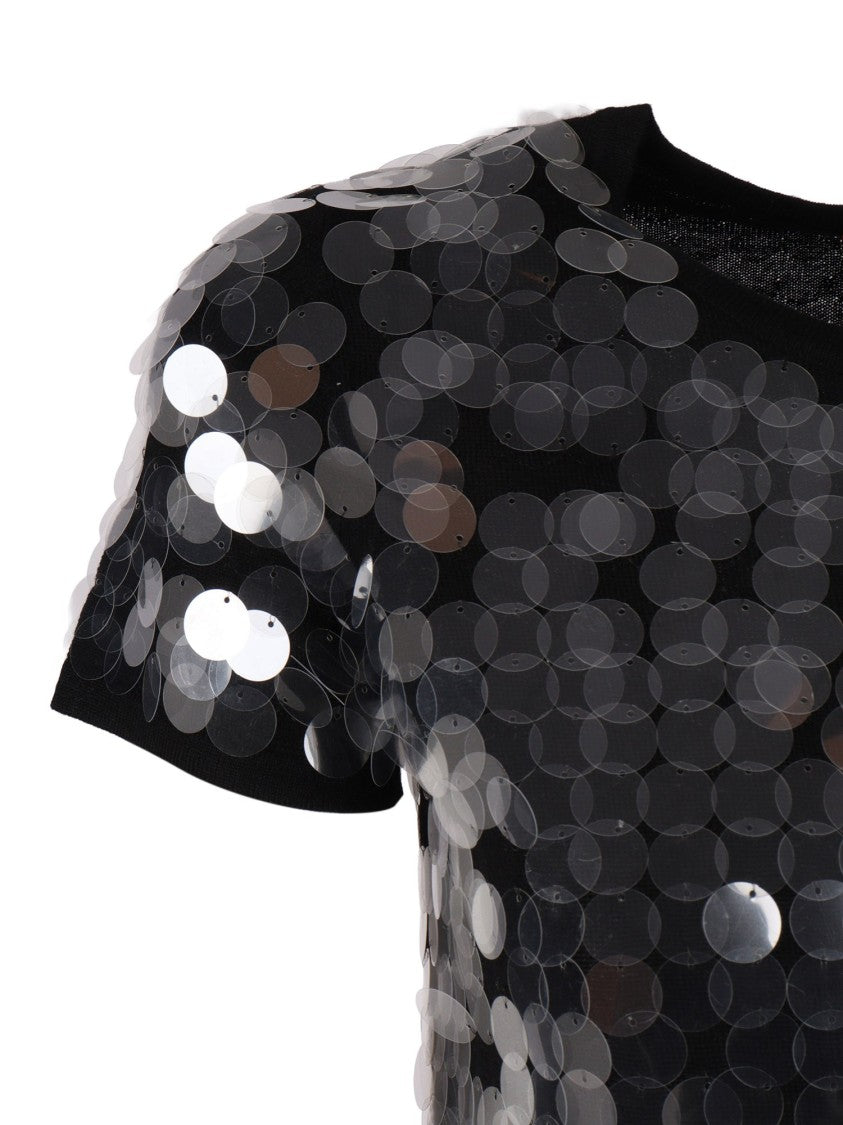 Max Mara Timeless Black Knit Top With Sequined Front