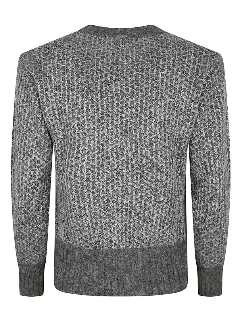 Herno Textured Knit Sweater With Sequined Detail And Classic Crew Neckline