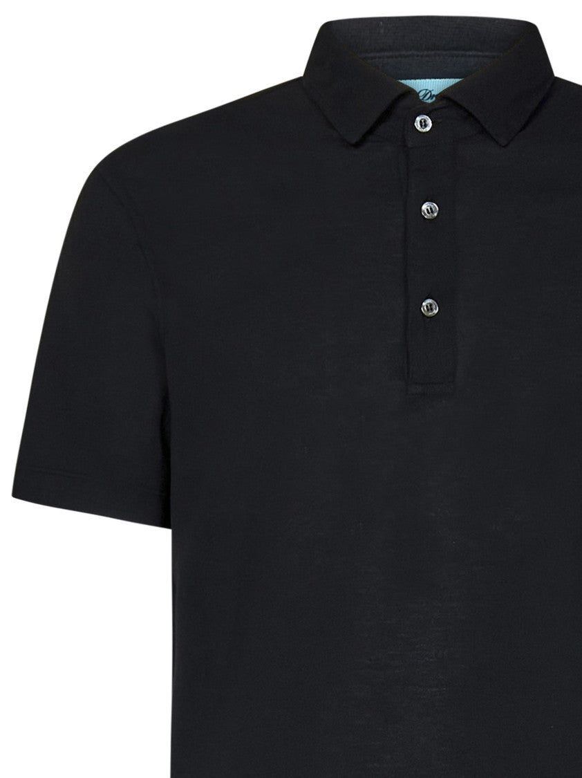 Drumohr Black Cotton Jersey Polo Shirt