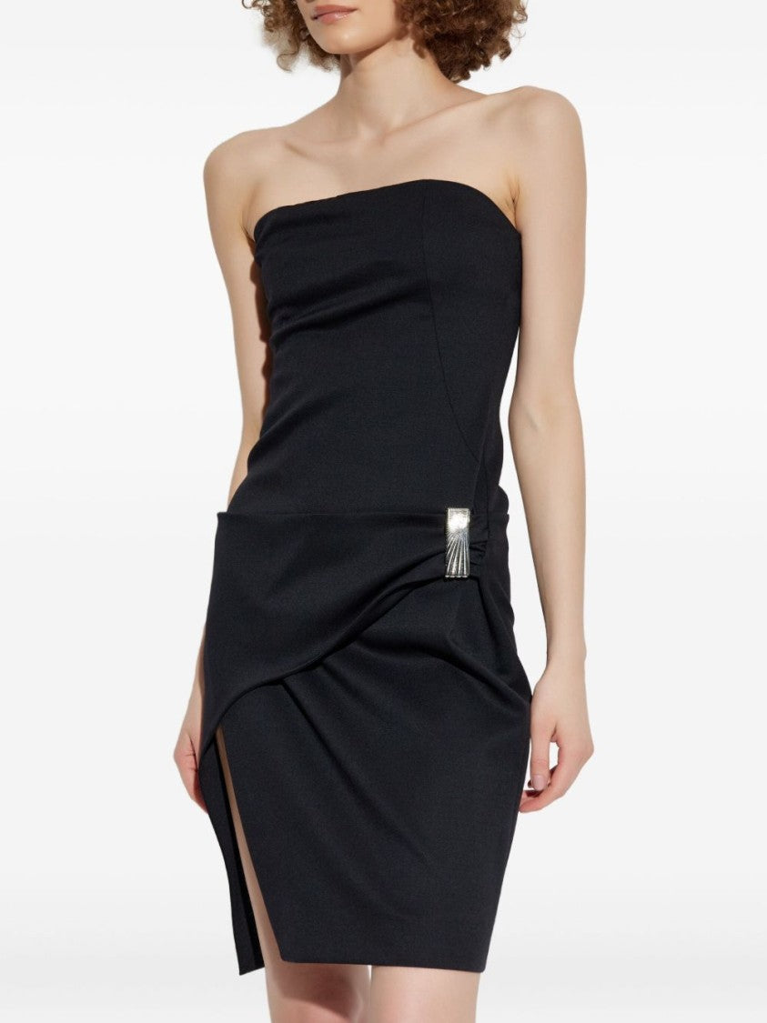 The Attico Strapless Black Mini Dress With Metallic Plate