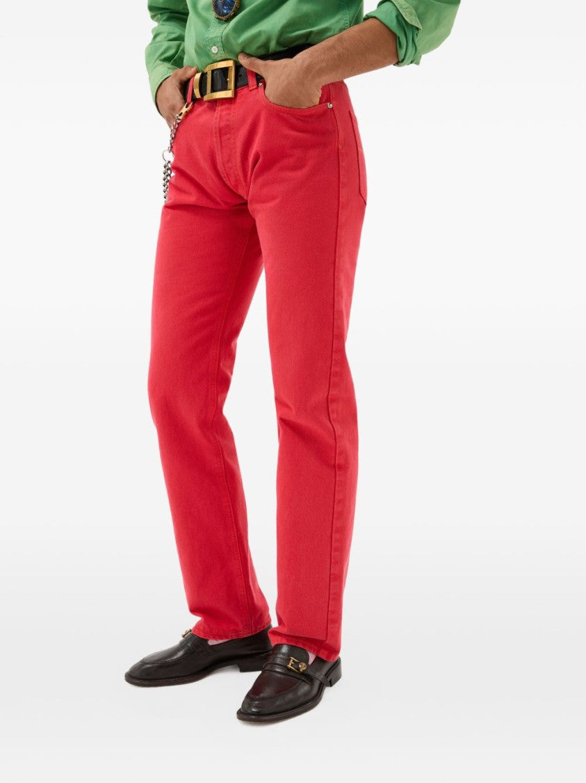 Versace Red Cotton Denim Medusa Jeans