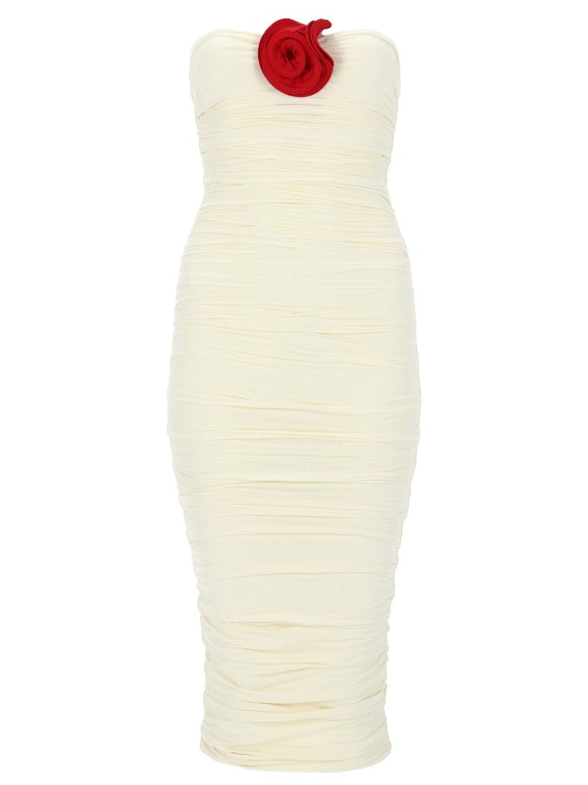 La Reveche Mireya Strapless Ruched Floral Midi Dress
