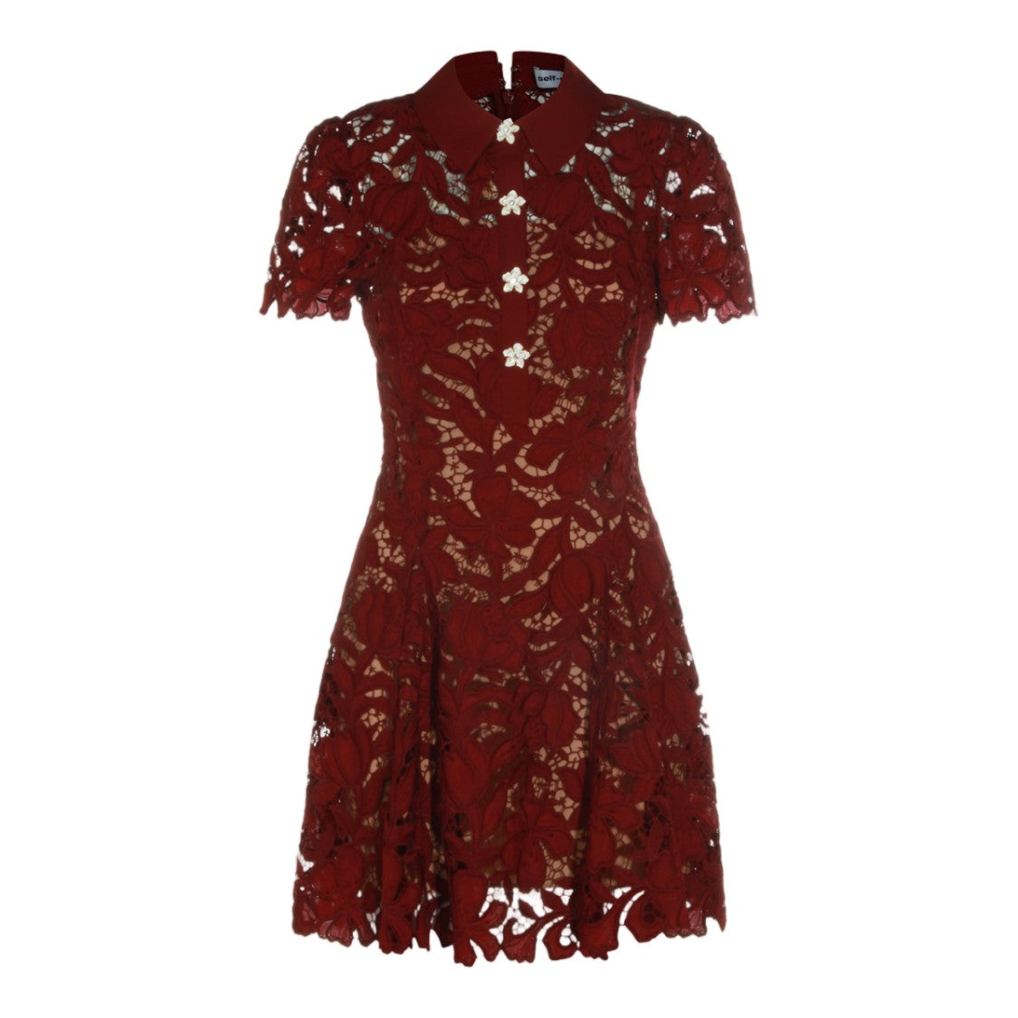 Self-Portrait Floral Lace Mini Dress With Scalloped Edges And Classic Collar