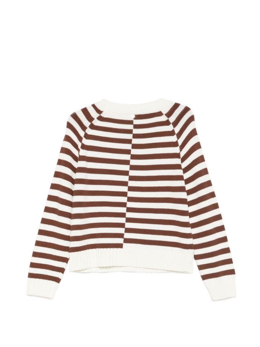 Liu Jo White Brown Striped Crewneck Sweater