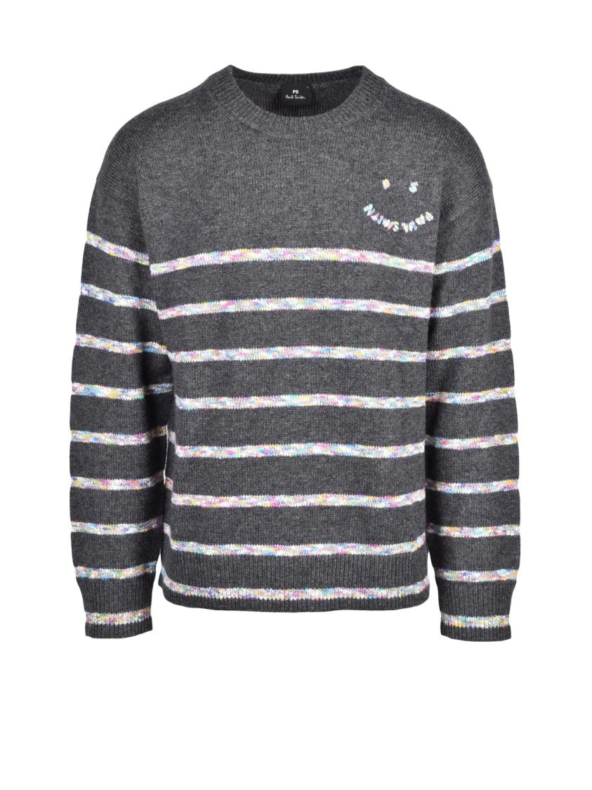 Paul Smith Grey Striped Wool-Blend Crewneck Sweater