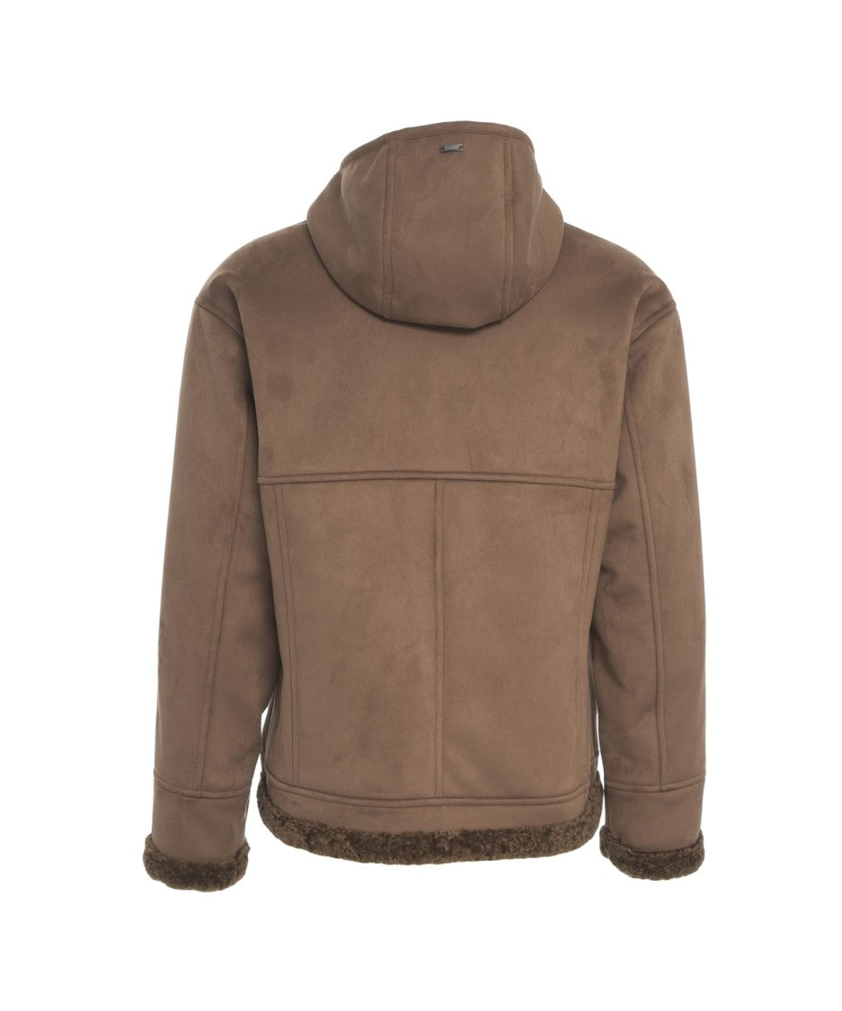 Herno Suede Jacket With Shearling Lining And Integrated Hood