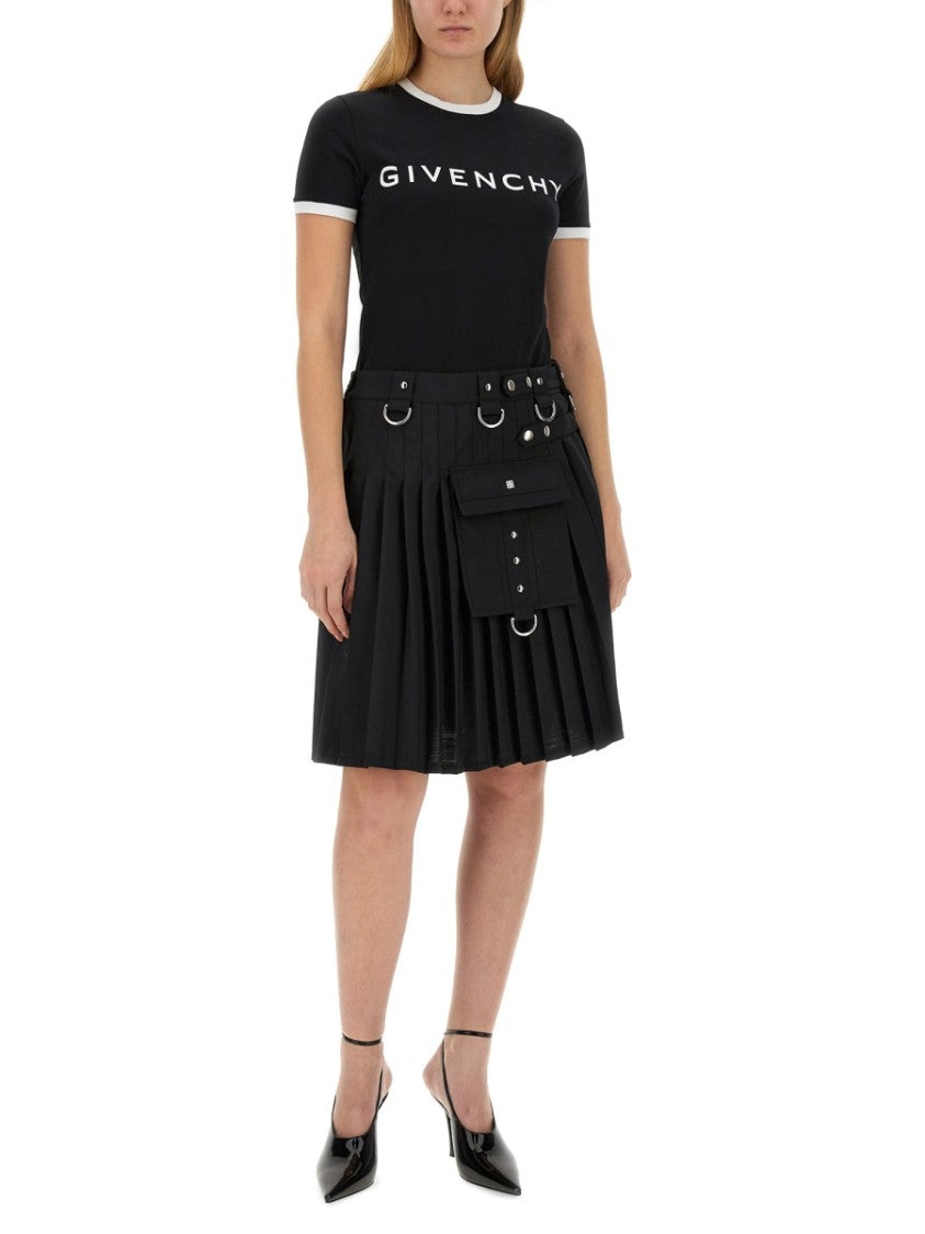Givenchy Pleated Black Kilt Skirt