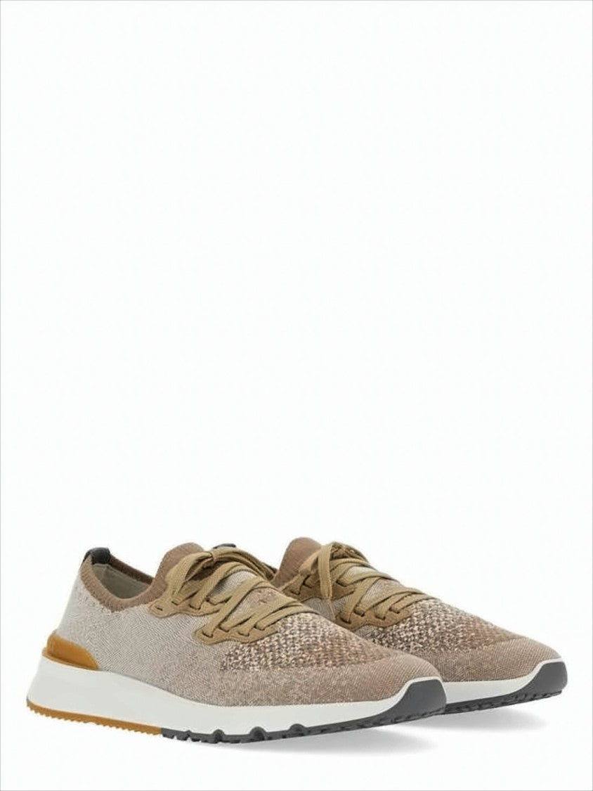 Brunello Cucinelli Textured Knit Sneakers With Mustard Accent