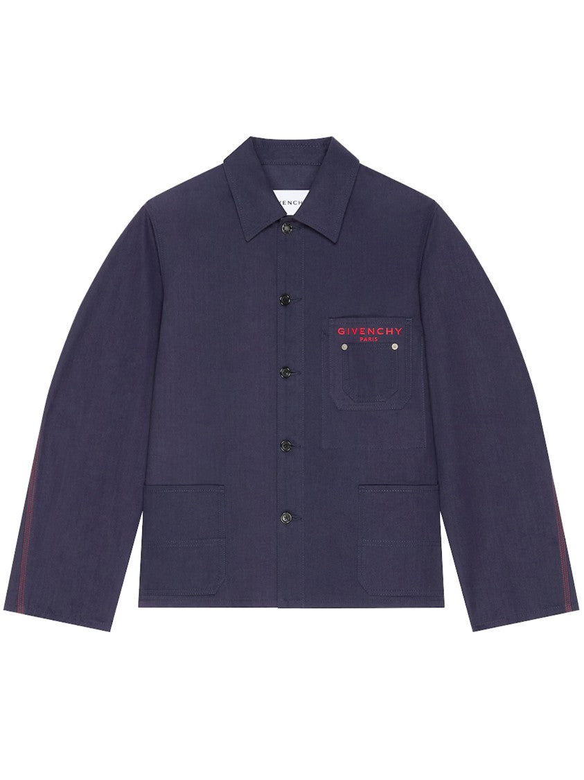 Givenchy Patch Pockets Boxy Blue Cotton Jacket