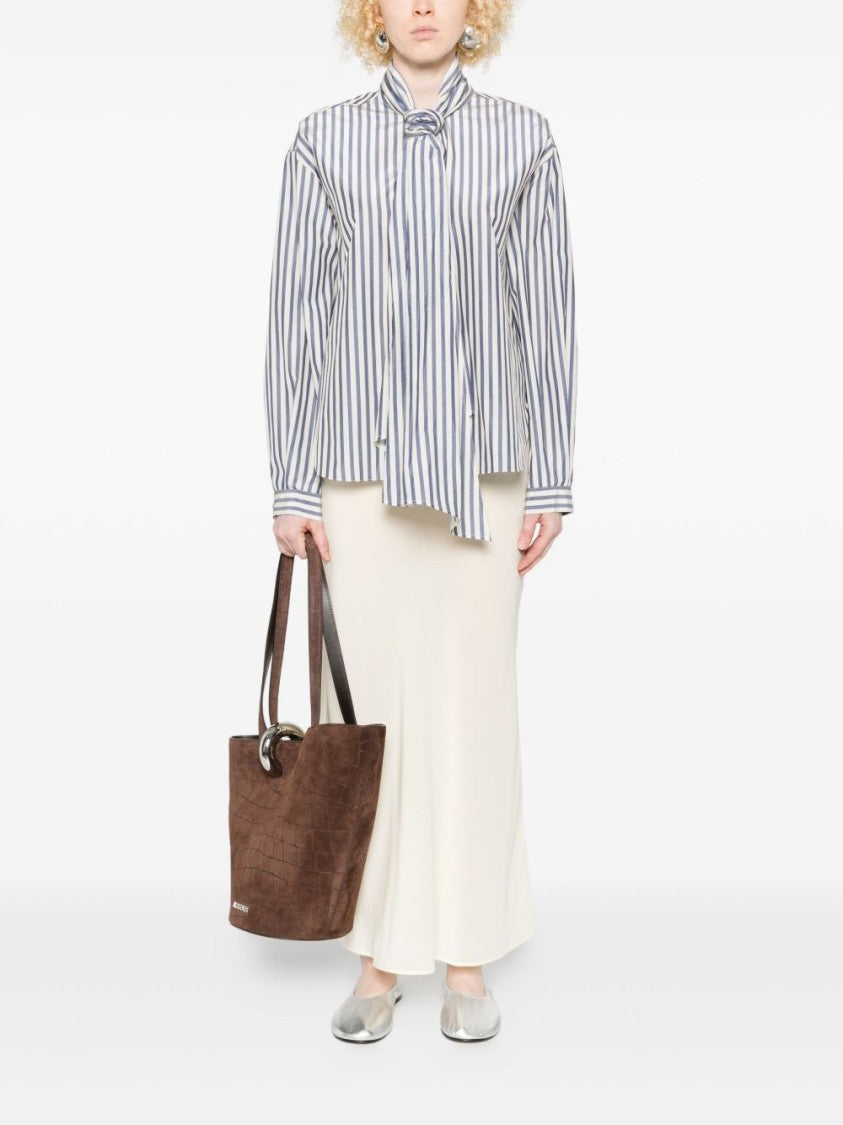 Forte Forte Vertical Striped Blouse With Distinctive Bow Tie