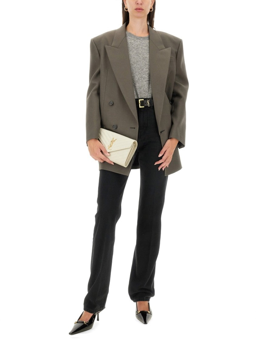 Saint Laurent Straight Leg Jeans With Black Leather Belt