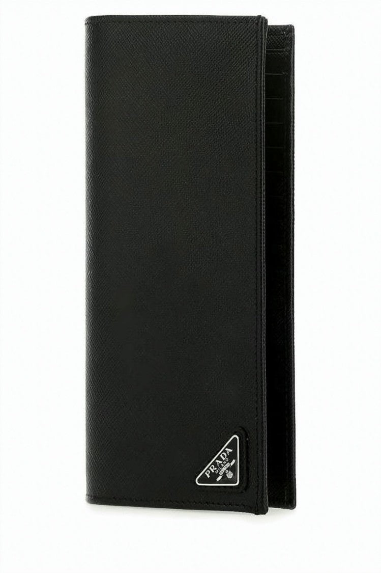 Prada Textured Long Wallet With Triangular Logo Plaque