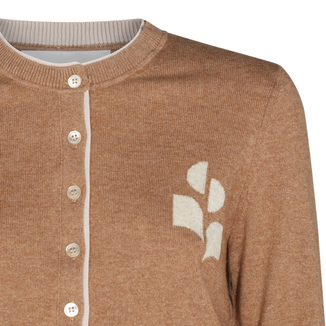 Isabel Marant Étoile Camel Brown Pearl-Button Abstract Knit Sweater