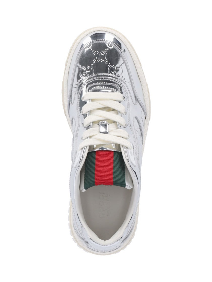 Gucci Metallic Leather "Re-Web" Sneakers – Silver