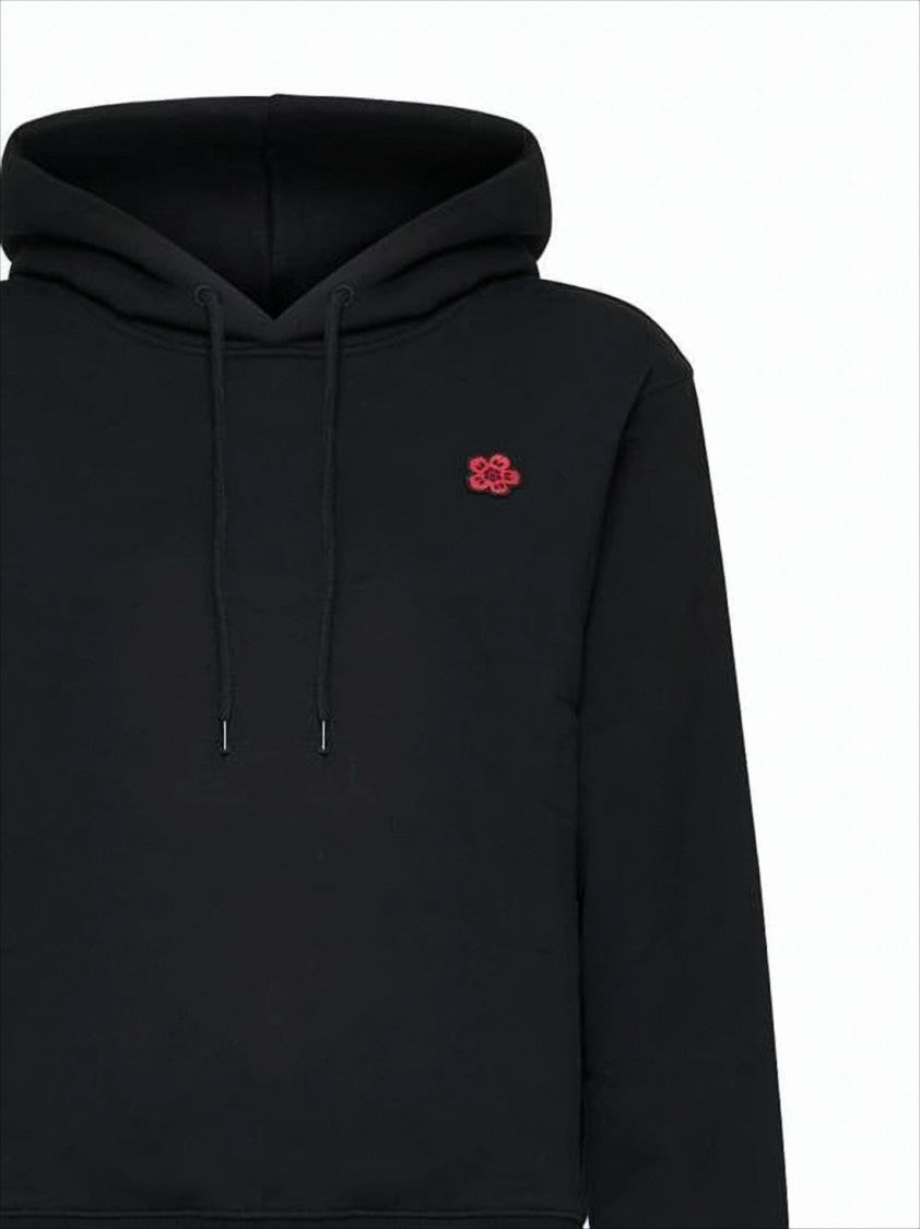 Kenzo Cropped Cotton Hoodie With Drawstring And Logo Detail