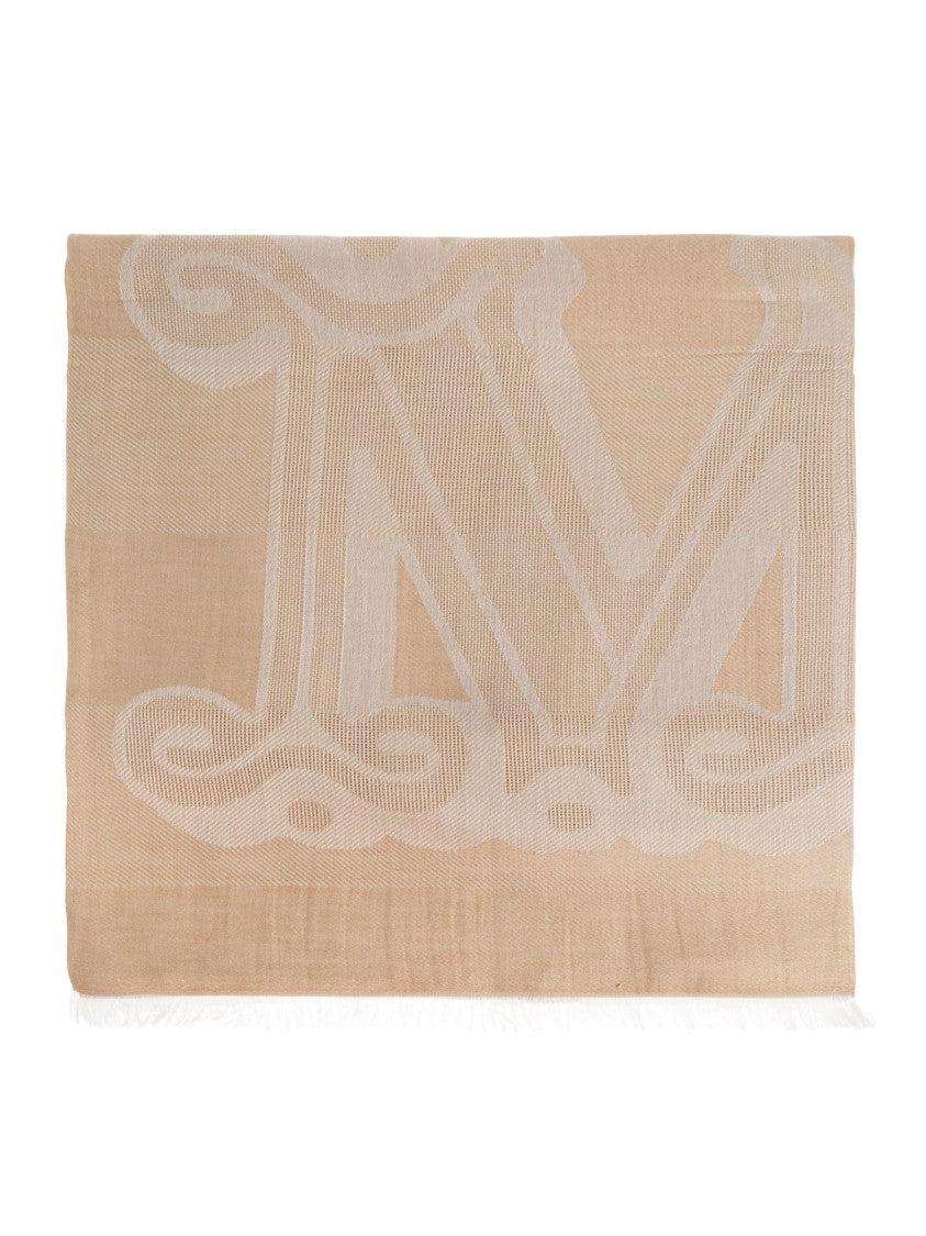 Max Mara Beige Jacquard Pattern Fringed Scarf