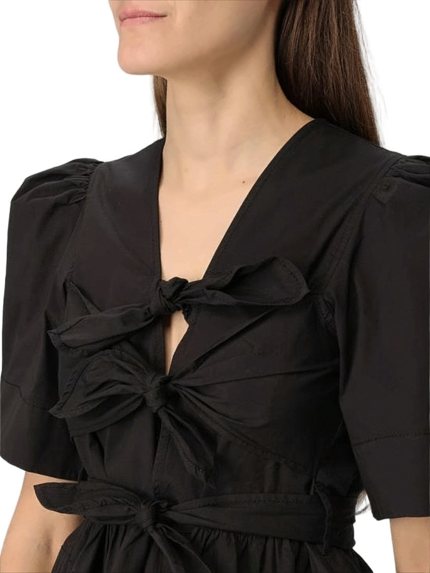 Ganni Fitted Black Blouse With Puffed Sleeves