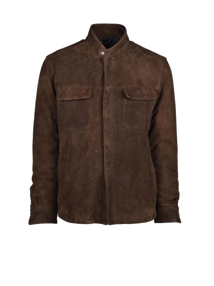 Volfagli Brown Suede Leather 'Donatello' Jacket With Snap Button Closure